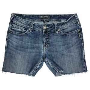 Silver Y2K Jean Shorts Sz 14 or 34" Cutoffs Low-Rise Western Rodeo Denim Jorts